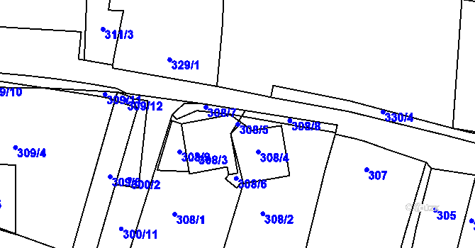 Parcela st. 308/5 v KÚ Kadaň, Katastrální mapa