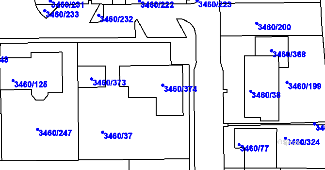 Parcela st. 3460/374 v KÚ Kadaň, Katastrální mapa