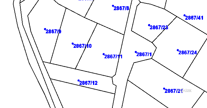 Parcela st. 2867/11 v KÚ Kadaň, Katastrální mapa