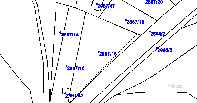 Parcela st. 2867/16 v KÚ Kadaň, Katastrální mapa