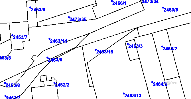 Parcela st. 2463/16 v KÚ Kadaň, Katastrální mapa