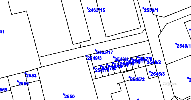 Parcela st. 2463/17 v KÚ Kadaň, Katastrální mapa