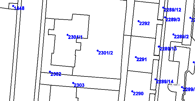 Parcela st. 2301/2 v KÚ Kadaň, Katastrální mapa