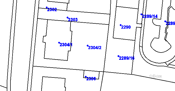 Parcela st. 2304/2 v KÚ Kadaň, Katastrální mapa