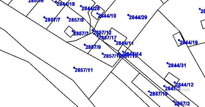Parcela st. 2857/10 v KÚ Kadaň, Katastrální mapa
