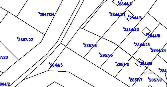 Parcela st. 2857/4 v KÚ Kadaň, Katastrální mapa
