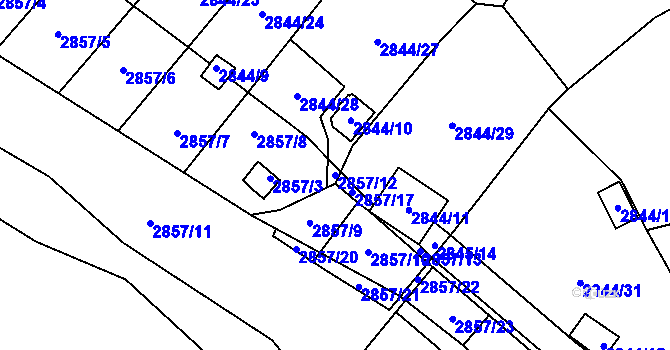 Parcela st. 2857/12 v KÚ Kadaň, Katastrální mapa