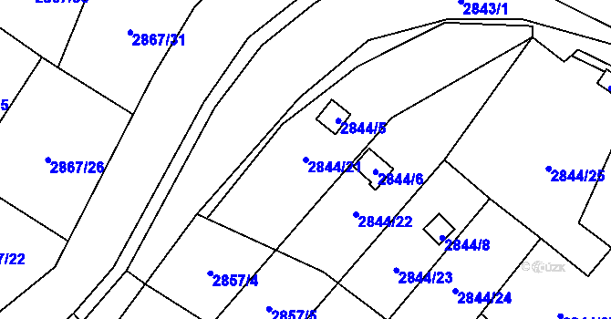 Parcela st. 2844/21 v KÚ Kadaň, Katastrální mapa