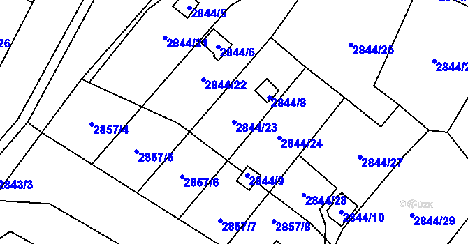 Parcela st. 2844/23 v KÚ Kadaň, Katastrální mapa