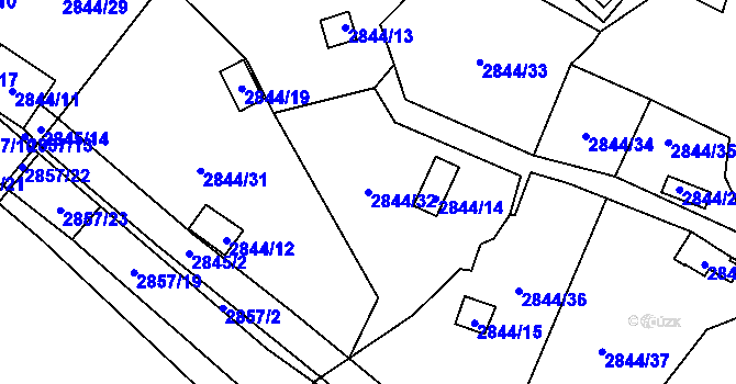 Parcela st. 2844/32 v KÚ Kadaň, Katastrální mapa