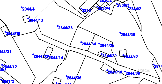 Parcela st. 2844/34 v KÚ Kadaň, Katastrální mapa