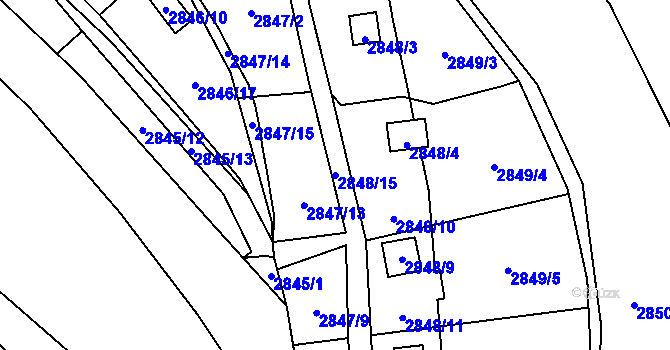 Parcela st. 2848/15 v KÚ Kadaň, Katastrální mapa