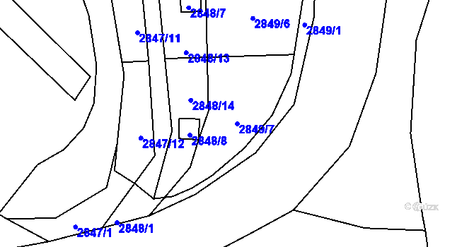Parcela st. 2849/7 v KÚ Kadaň, Katastrální mapa