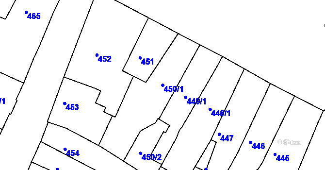Parcela st. 450/1 v KÚ Kadaň, Katastrální mapa