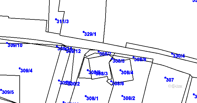 Parcela st. 308/7 v KÚ Kadaň, Katastrální mapa