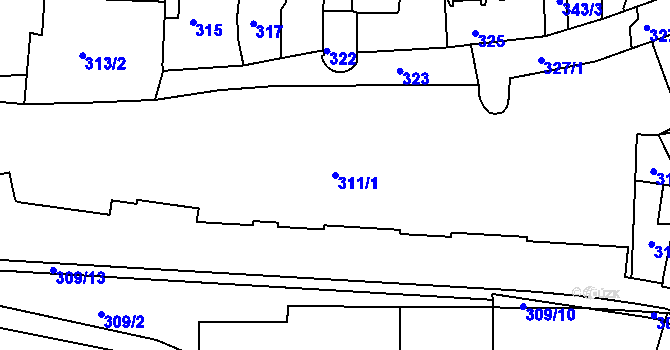 Parcela st. 311/1 v KÚ Kadaň, Katastrální mapa