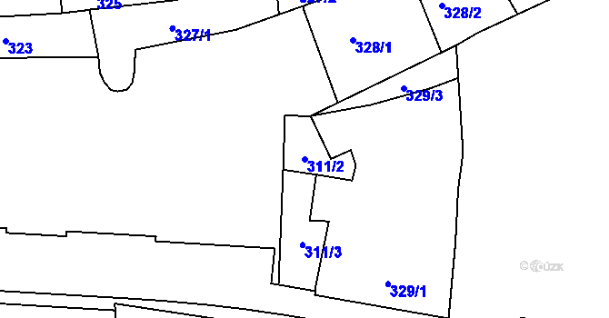 Parcela st. 311/2 v KÚ Kadaň, Katastrální mapa