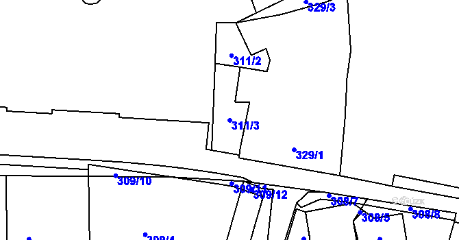 Parcela st. 311/3 v KÚ Kadaň, Katastrální mapa