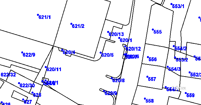 Parcela st. 620/5 v KÚ Kadaň, Katastrální mapa
