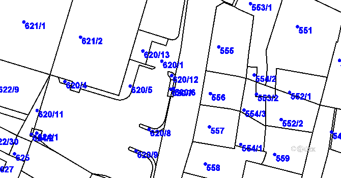 Parcela st. 620/7 v KÚ Kadaň, Katastrální mapa