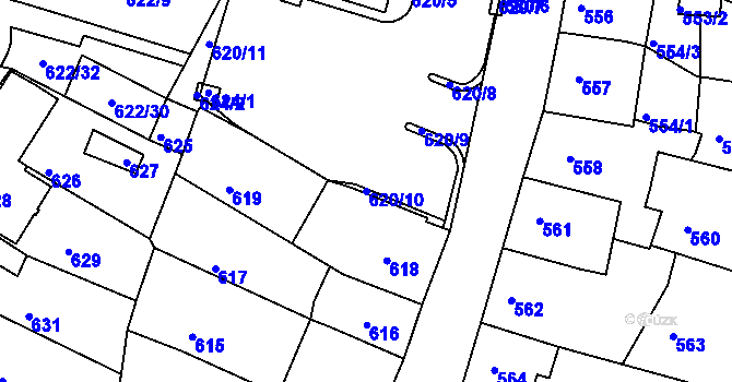 Parcela st. 620/10 v KÚ Kadaň, Katastrální mapa