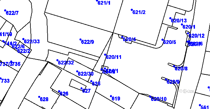 Parcela st. 620/11 v KÚ Kadaň, Katastrální mapa