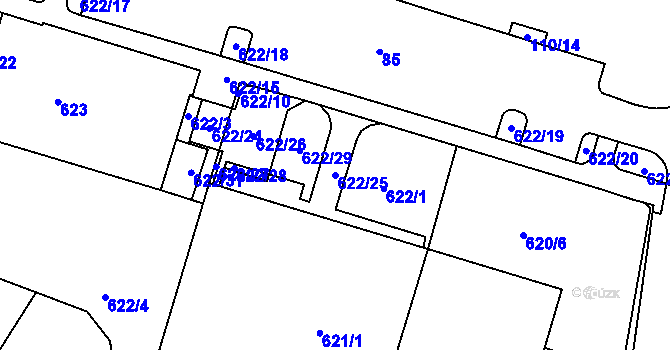 Parcela st. 622/25 v KÚ Kadaň, Katastrální mapa