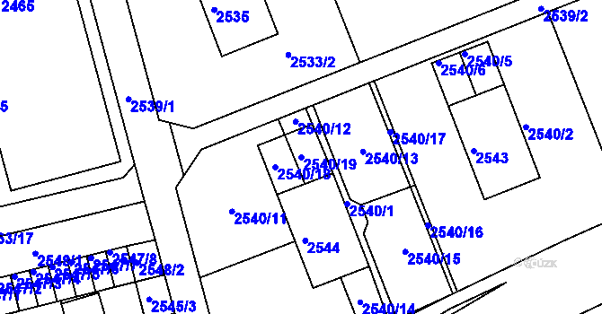 Parcela st. 2540/19 v KÚ Kadaň, Katastrální mapa