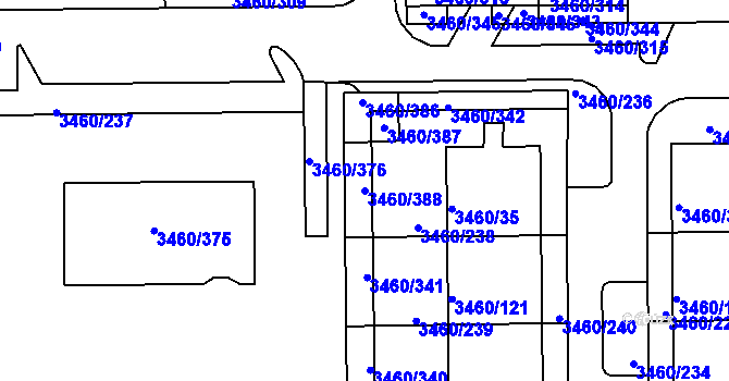Parcela st. 3460/388 v KÚ Kadaň, Katastrální mapa