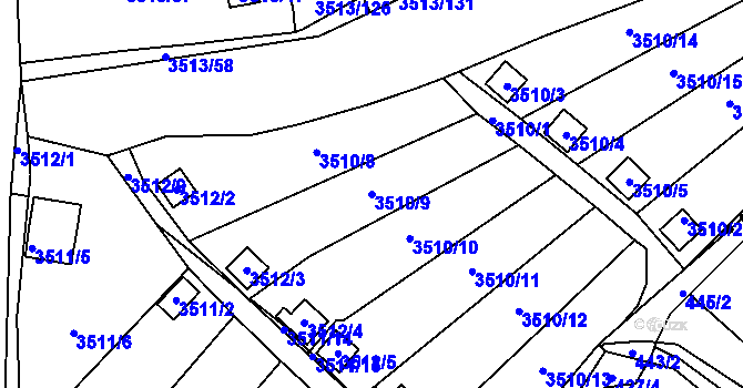 Parcela st. 3510/9 v KÚ Kadaň, Katastrální mapa