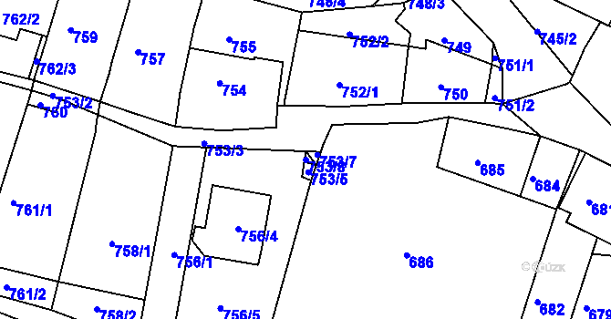 Parcela st. 753/8 v KÚ Kadaň, Katastrální mapa
