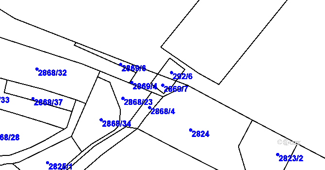 Parcela st. 2869/7 v KÚ Kadaň, Katastrální mapa