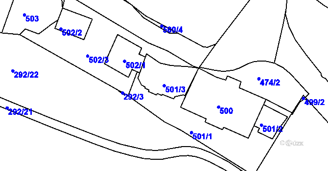 Parcela st. 501/3 v KÚ Kadaň, Katastrální mapa