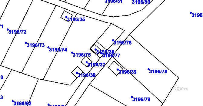 Parcela st. 3196/77 v KÚ Kadaň, Katastrální mapa