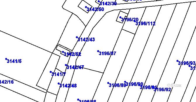 Parcela st. 3196/87 v KÚ Kadaň, Katastrální mapa