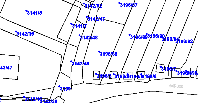 Parcela st. 3196/88 v KÚ Kadaň, Katastrální mapa