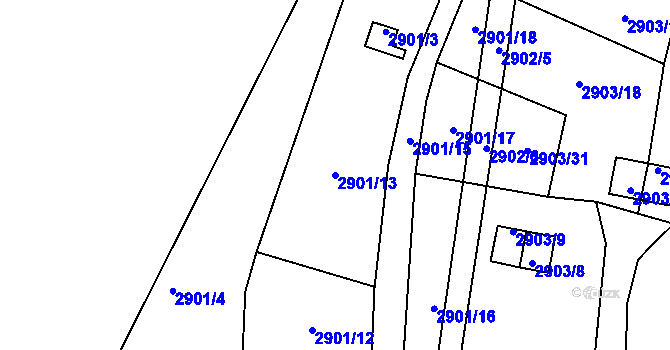 Parcela st. 2901/13 v KÚ Kadaň, Katastrální mapa