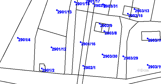 Parcela st. 2901/16 v KÚ Kadaň, Katastrální mapa