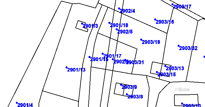Parcela st. 2901/17 v KÚ Kadaň, Katastrální mapa
