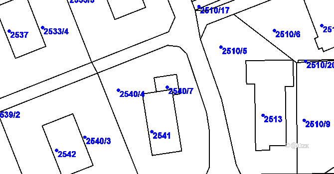 Parcela st. 2540/7 v KÚ Kadaň, Katastrální mapa
