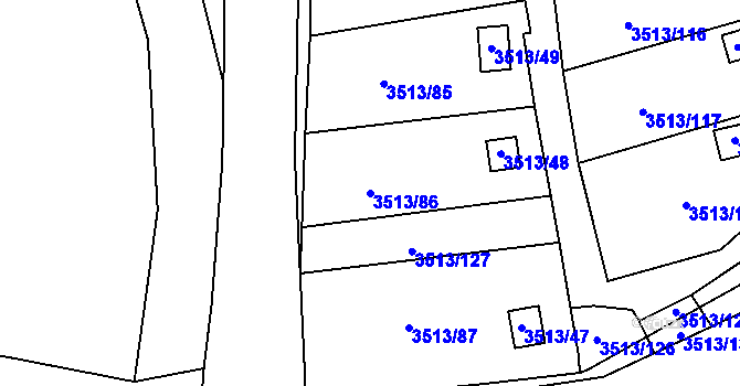 Parcela st. 3513/86 v KÚ Kadaň, Katastrální mapa