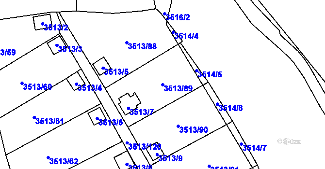 Parcela st. 3513/89 v KÚ Kadaň, Katastrální mapa