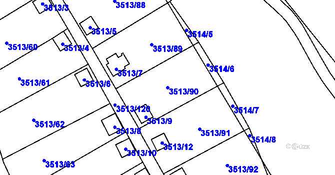 Parcela st. 3513/90 v KÚ Kadaň, Katastrální mapa