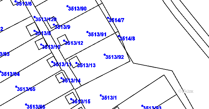 Parcela st. 3513/92 v KÚ Kadaň, Katastrální mapa