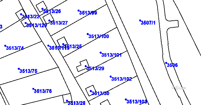 Parcela st. 3513/101 v KÚ Kadaň, Katastrální mapa