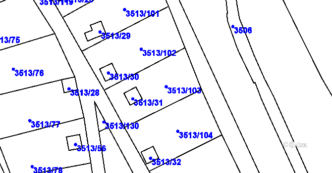 Parcela st. 3513/103 v KÚ Kadaň, Katastrální mapa