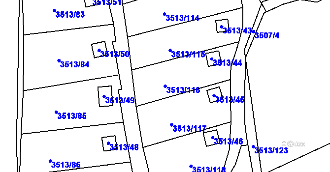 Parcela st. 3513/116 v KÚ Kadaň, Katastrální mapa
