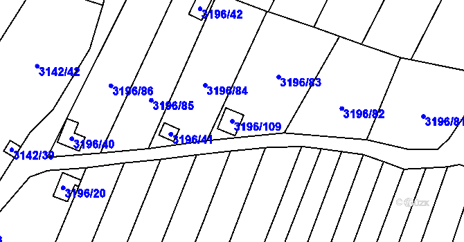 Parcela st. 3196/109 v KÚ Kadaň, Katastrální mapa