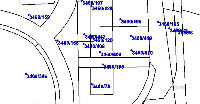 Parcela st. 3460/409 v KÚ Kadaň, Katastrální mapa