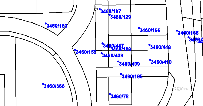 Parcela st. 3460/408 v KÚ Kadaň, Katastrální mapa